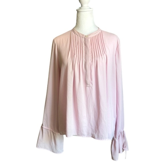 J Crew Tie-sleeve Top with Pintucks Pale Lilac Sz L - Picture 1 of 17